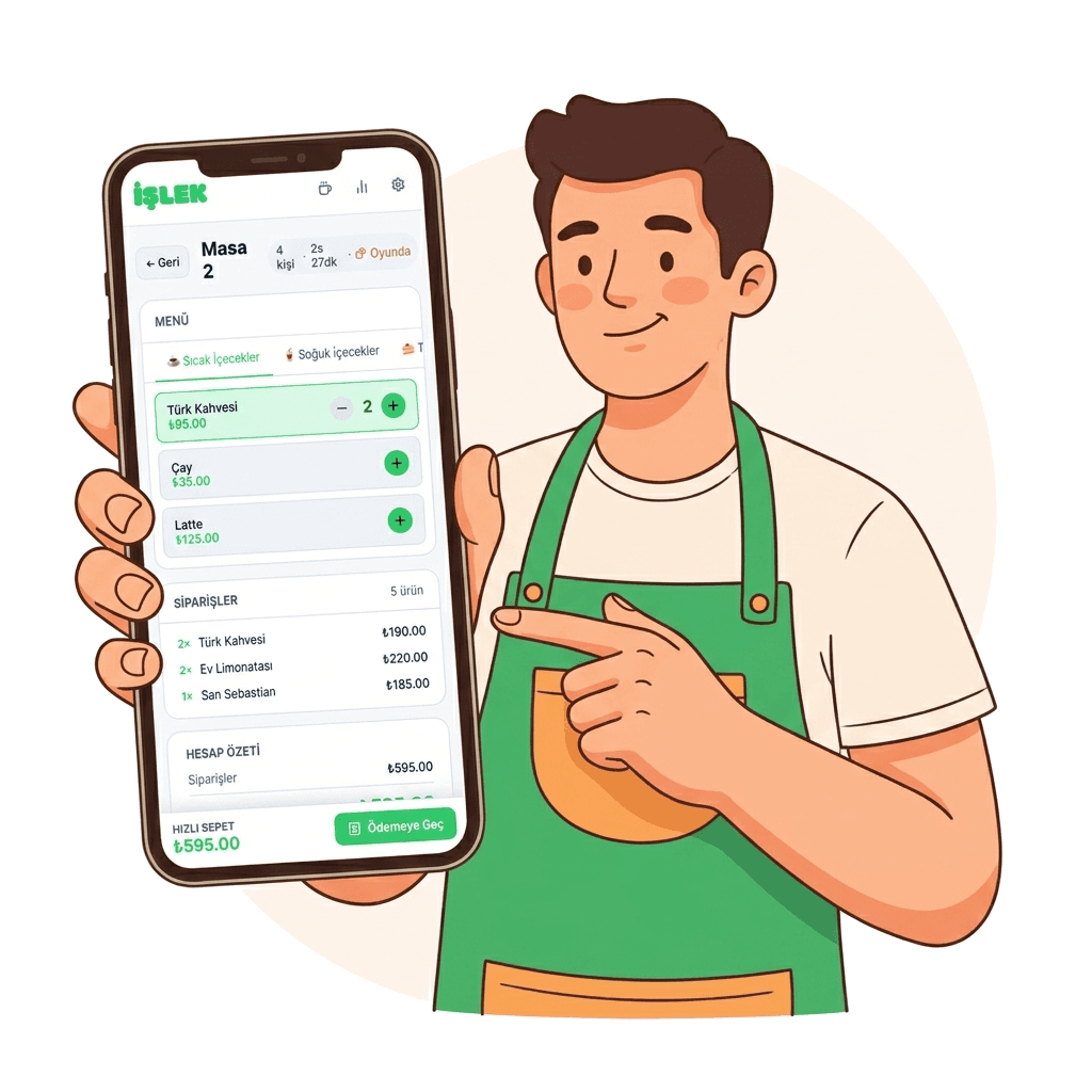 Garson akıllı telefon ile sipariş alıyor